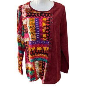 Abstract Multicolor Colorblock Top Blouse Top Long Sleeve Size Med Gracila Tunic
